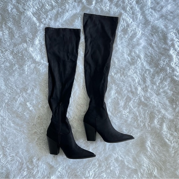 NWT LULUS Kaz Black Suede Pointed-Toe Over-the-Knee Boots - Picture 6 of 10